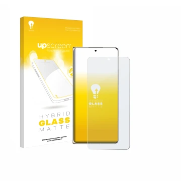 Vorderseite einer Produktverpackung mit dem Markenlogo upscreen. Daneben ist das Gerät Huawei Mate X7 mit dem zugehörigen Disp