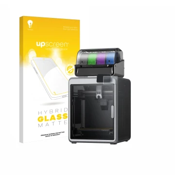 Vorderseite einer Produktverpackung mit dem Markenlogo upscreen. Daneben ist das Gerät Creality K2 mit dem zugehörigen Display