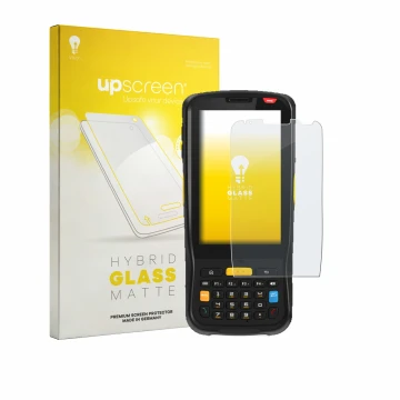 Vorderseite einer Produktverpackung mit dem Markenlogo upscreen. Daneben ist das Gerät Newland MT65 Beluga V mit dem zugehörig