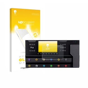 Vorderseite einer Produktverpackung mit dem Markenlogo upscreen. Daneben ist das Gerät Line 6 Helix Stadium XL mit dem zugehör