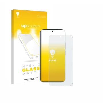 Vorderseite einer Produktverpackung mit dem Markenlogo upscreen. Daneben ist das Gerät Vivo S50 mit dem zugehörigen Displaysch