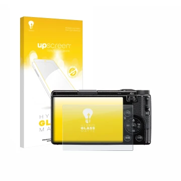 Vorderseite einer Produktverpackung mit dem Markenlogo upscreen. Daneben ist das Gerät Ricoh GR IV HDF 2025 mit dem zugehörige