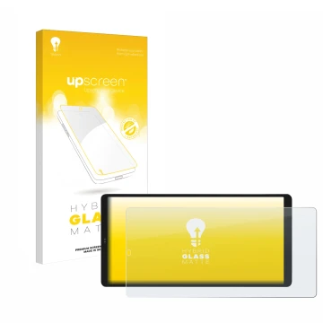 Vorderseite einer Produktverpackung mit dem Markenlogo upscreen. Daneben ist das Gerät Shelly Wall Display X2i mit dem zugehör