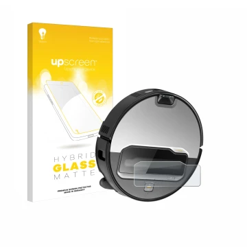 Vorderseite einer Produktverpackung mit dem Markenlogo upscreen. Daneben ist das Gerät Roborock Saros Z70 mit dem zugehörigen 