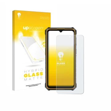 Vorderseite einer Produktverpackung mit dem Markenlogo upscreen. Daneben ist das Gerät Ulefone RugKing 3 Pro mit dem zugehörig