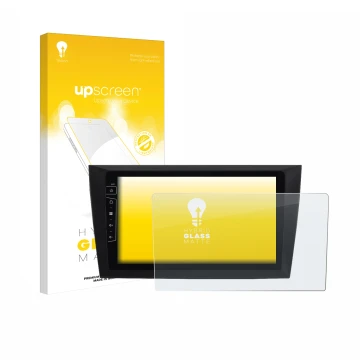 Vorderseite einer Produktverpackung mit dem Markenlogo upscreen. Daneben ist das Gerät Dynavin D8-DF31 9