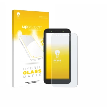 Vorderseite einer Produktverpackung mit dem Markenlogo upscreen. Daneben ist das Gerät Zebra TC501 mit dem zugehörigen Display