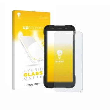 Vorderseite einer Produktverpackung mit dem Markenlogo upscreen. Daneben ist das Gerät Zebra TC701 mit dem zugehörigen Display