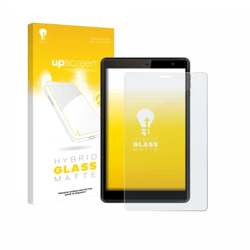 Vorderseite einer Produktverpackung mit dem Markenlogo upscreen. Daneben ist das Gerät Logicom Tab 80 8