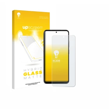 Vorderseite einer Produktverpackung mit dem Markenlogo upscreen. Daneben ist das Gerät Motorola Moto G17 mit dem zugehörigen D