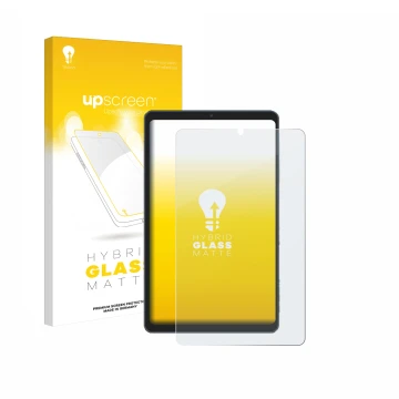 Vorderseite einer Produktverpackung mit dem Markenlogo upscreen. Daneben ist das Gerät Chuwi AuPad Mini mit dem zugehörigen Di