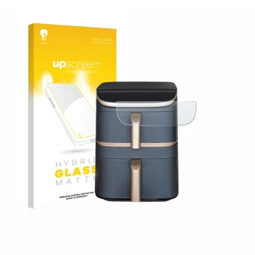 Vorderseite einer Produktverpackung mit dem Markenlogo upscreen. Daneben ist das Gerät Cosori Turbo Tower Pro mit dem zugehöri