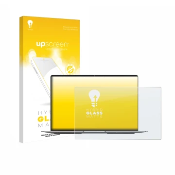 Vorderseite einer Produktverpackung mit dem Markenlogo upscreen. Daneben ist das Gerät Geekom GeekBook X14 Pro mit dem zugehör