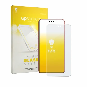 Vorderseite einer Produktverpackung mit dem Markenlogo upscreen. Daneben ist das Gerät Huawei Mate 60 RS Ultimate mit dem zuge