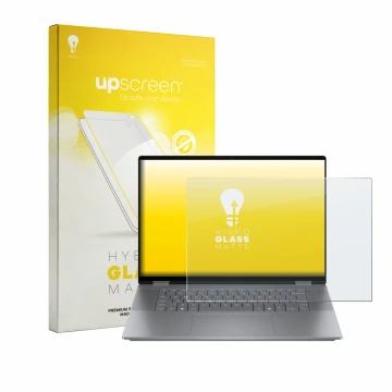 Vorderseite einer Produktverpackung mit dem Markenlogo upscreen. Daneben ist das Gerät HP OmniBook X Flip 2-in-1 AI 16-cc0796n