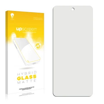 Vorderseite einer Produktverpackung mit dem Markenlogo upscreen. Daneben ist der zugehörige Displayschutz.