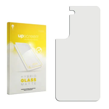 Vorderseite einer Produktverpackung mit dem Markenlogo upscreen. Daneben ist der zugehörige Displayschutz.