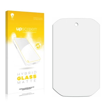 Vorderseite einer Produktverpackung mit dem Markenlogo upscreen. Daneben ist der zugehörige Displayschutz.