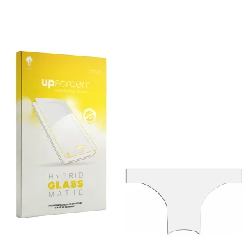 Vorderseite einer Produktverpackung mit dem Markenlogo upscreen. Daneben ist der zugehörige Displayschutz.