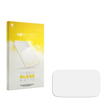 Vorderseite einer Produktverpackung mit dem Markenlogo upscreen. Daneben ist der zugehörige Displayschutz.