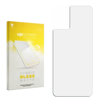 Vorderseite einer Produktverpackung mit dem Markenlogo upscreen. Daneben ist der zugehörige Displayschutz.