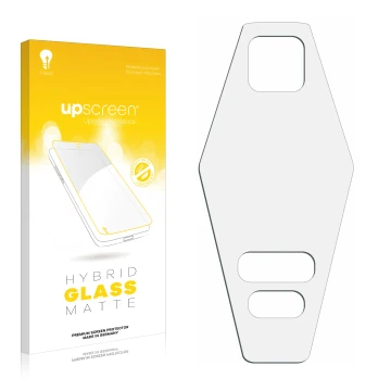 Vorderseite einer Produktverpackung mit dem Markenlogo upscreen. Daneben ist der zugehörige Displayschutz.