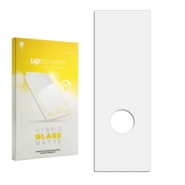 Vorderseite einer Produktverpackung mit dem Markenlogo upscreen. Daneben ist der zugehörige Displayschutz.