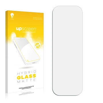 Vorderseite einer Produktverpackung mit dem Markenlogo upscreen. Daneben ist der zugehörige Displayschutz.