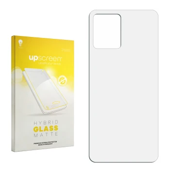 Vorderseite einer Produktverpackung mit dem Markenlogo upscreen. Daneben ist der zugehörige Displayschutz.