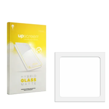 Vorderseite einer Produktverpackung mit dem Markenlogo upscreen. Daneben ist der zugehörige Displayschutz.