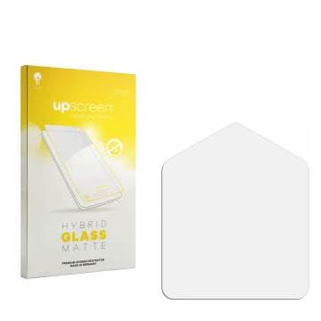 Vorderseite einer Produktverpackung mit dem Markenlogo upscreen. Daneben ist der zugehörige Displayschutz.