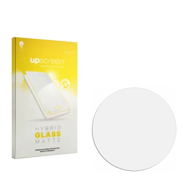 Vorderseite einer Produktverpackung mit dem Markenlogo upscreen. Daneben ist der zugehörige Displayschutz.