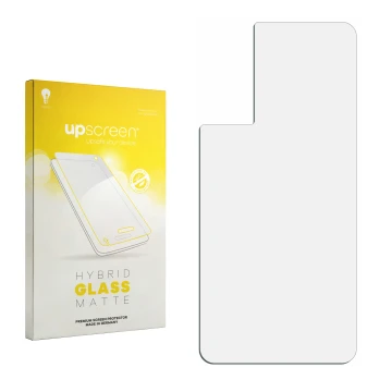 Vorderseite einer Produktverpackung mit dem Markenlogo upscreen. Daneben ist der zugehörige Displayschutz.