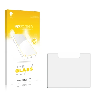 Vorderseite einer Produktverpackung mit dem Markenlogo upscreen. Daneben ist der zugehörige Displayschutz.