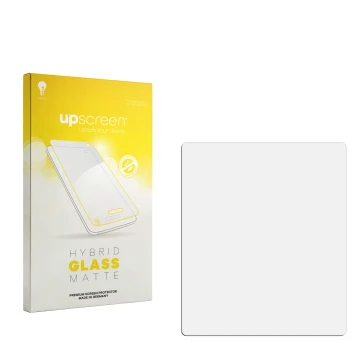 Vorderseite einer Produktverpackung mit dem Markenlogo upscreen. Daneben ist der zugehörige Displayschutz.