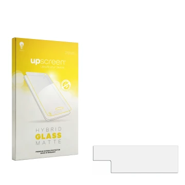 Vorderseite einer Produktverpackung mit dem Markenlogo upscreen. Daneben ist der zugehörige Displayschutz.