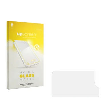 Vorderseite einer Produktverpackung mit dem Markenlogo upscreen. Daneben ist der zugehörige Displayschutz.