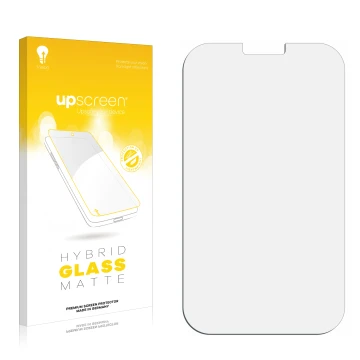 Vorderseite einer Produktverpackung mit dem Markenlogo upscreen. Daneben ist der zugehörige Displayschutz.