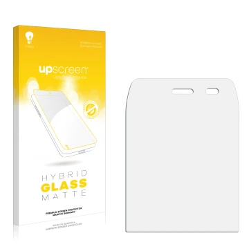 Vorderseite einer Produktverpackung mit dem Markenlogo upscreen. Daneben ist der zugehörige Displayschutz.