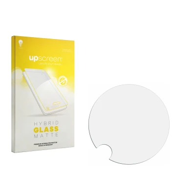 Vorderseite einer Produktverpackung mit dem Markenlogo upscreen. Daneben ist der zugehörige Displayschutz.