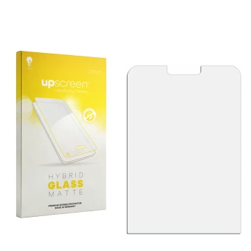 Vorderseite einer Produktverpackung mit dem Markenlogo upscreen. Daneben ist der zugehörige Displayschutz.
