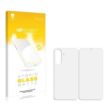 Vorderseite einer Produktverpackung mit dem Markenlogo upscreen. Daneben ist der zugehörige Displayschutz.