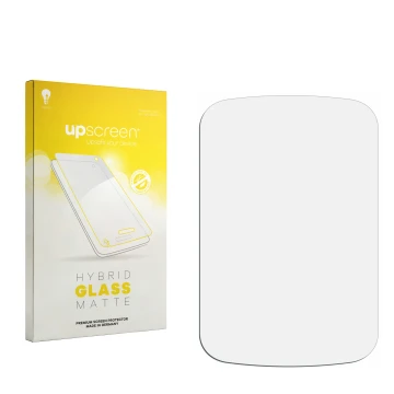 Vorderseite einer Produktverpackung mit dem Markenlogo upscreen. Daneben ist der zugehörige Displayschutz.