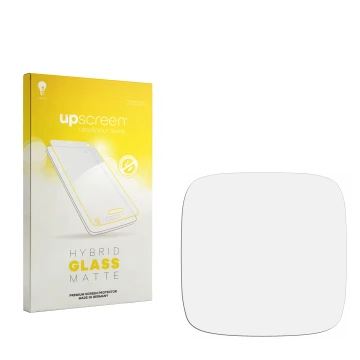 Vorderseite einer Produktverpackung mit dem Markenlogo upscreen. Daneben ist der zugehörige Displayschutz.