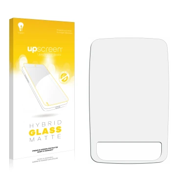 Vorderseite einer Produktverpackung mit dem Markenlogo upscreen. Daneben ist der zugehörige Displayschutz.
