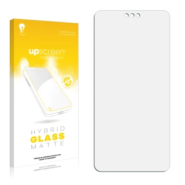 Vorderseite einer Produktverpackung mit dem Markenlogo upscreen. Daneben ist der zugehörige Displayschutz.