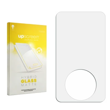 Vorderseite einer Produktverpackung mit dem Markenlogo upscreen. Daneben ist der zugehörige Displayschutz.