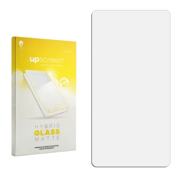 Vorderseite einer Produktverpackung mit dem Markenlogo upscreen. Daneben ist der zugehörige Displayschutz.