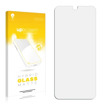 Vorderseite einer Produktverpackung mit dem Markenlogo upscreen. Daneben ist der zugehörige Displayschutz.