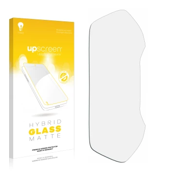 Vorderseite einer Produktverpackung mit dem Markenlogo upscreen. Daneben ist der zugehörige Displayschutz.